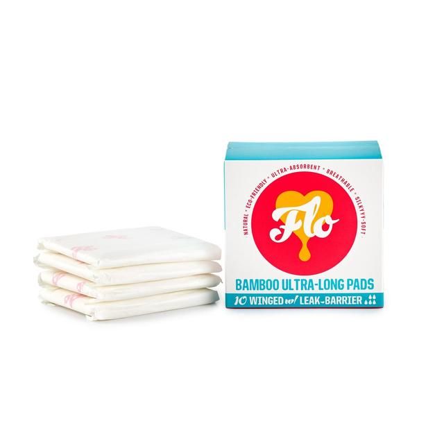 FLO Sanitary Bamboo Pads Winged & Ultra-Long   10 per pack