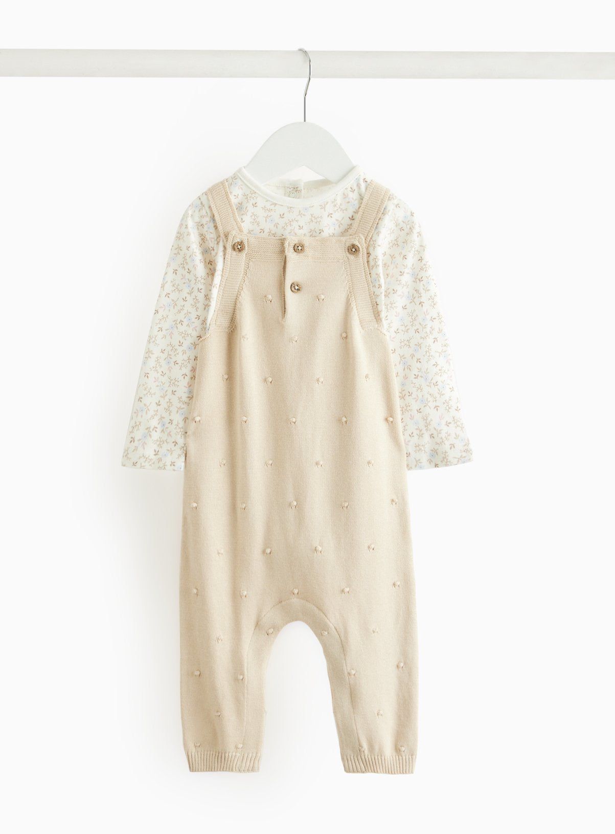 Floral Print Bodysuit &amp;amp; Cream Knitted Dungarees Set  9-12 months