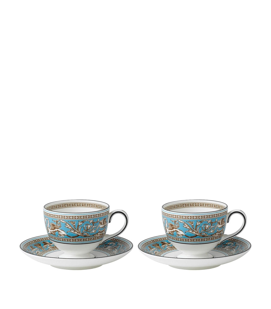 Florentine Turquoise Teacups and Saucers (Set of 2)