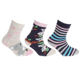 FLOSO rens Girls Cotton Rich Gripper Socks (3 Pairs) (9-12) Navy/Beige/Pink