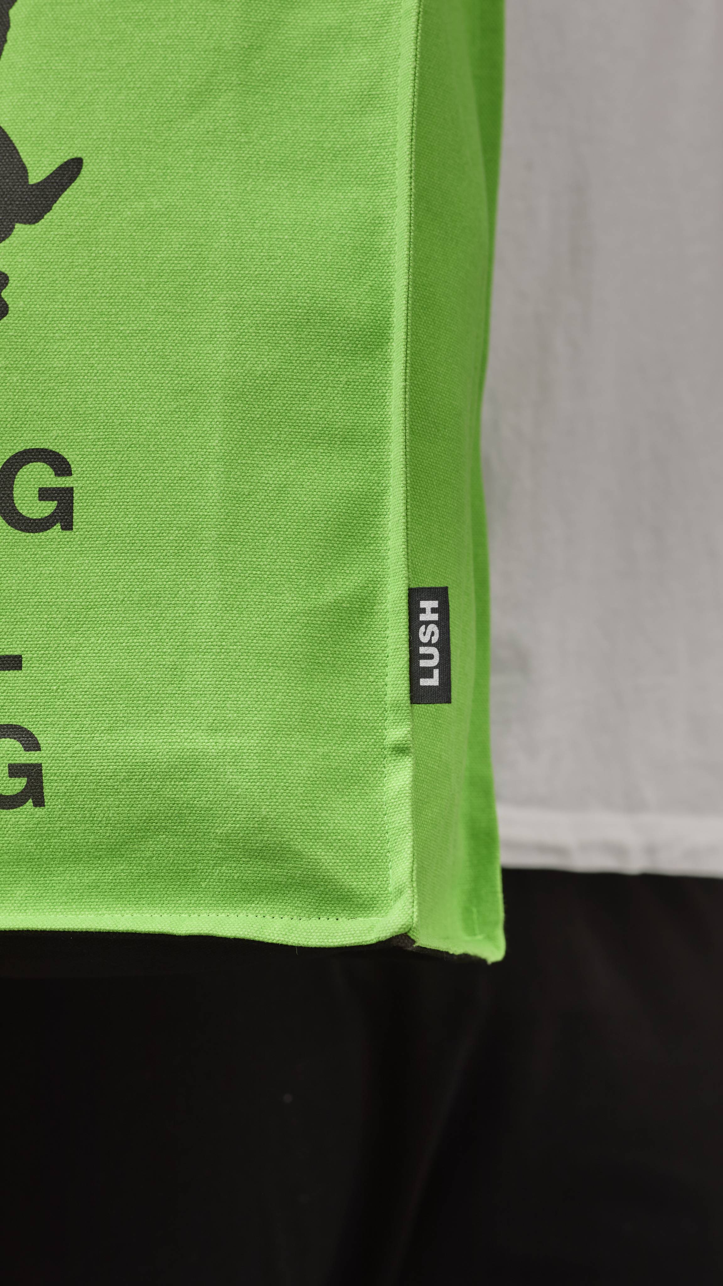 Lush fluoro green organic cotton tote bag, imported from the UK