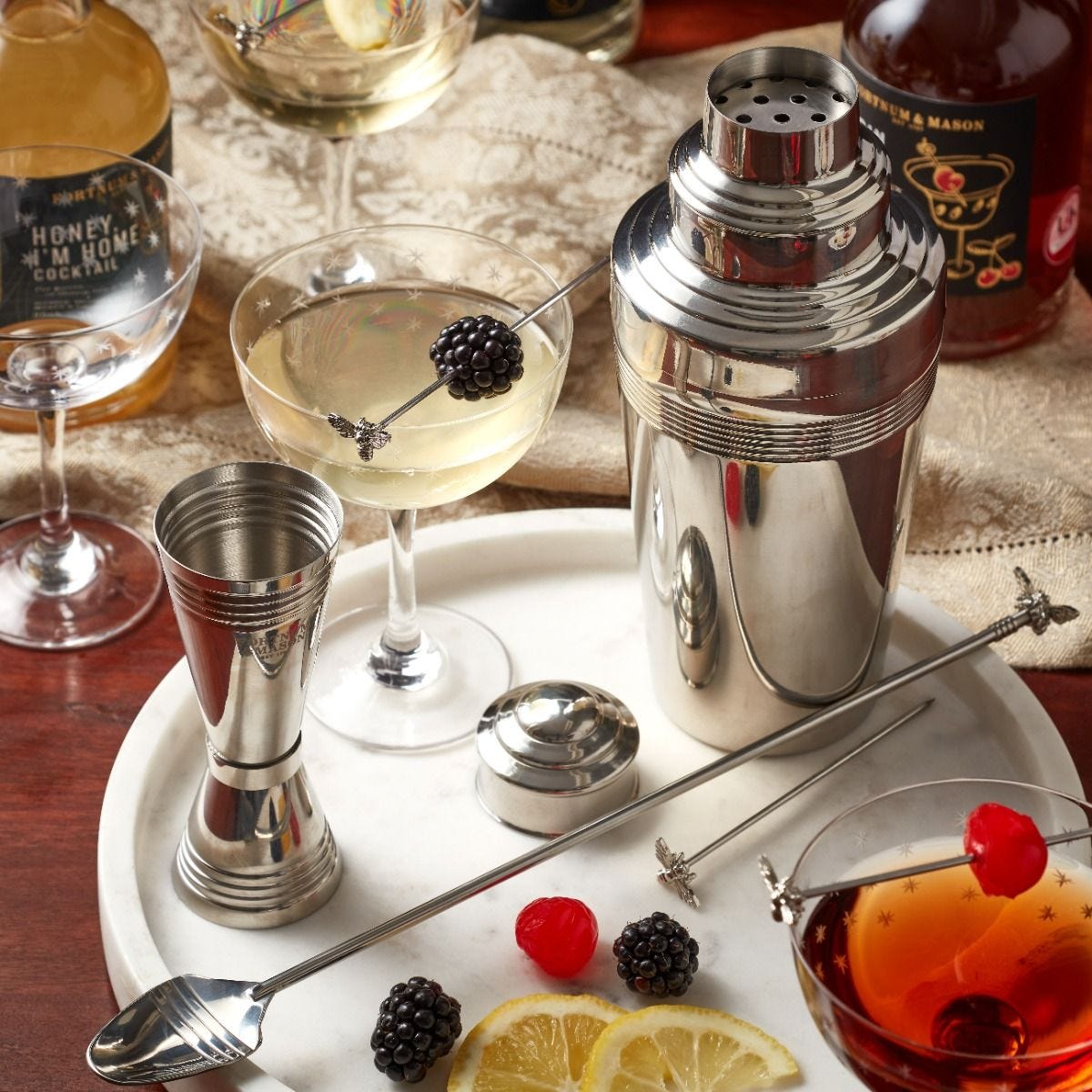 Fortnum's bee cocktail picks set of 4 in stainless steel - British product