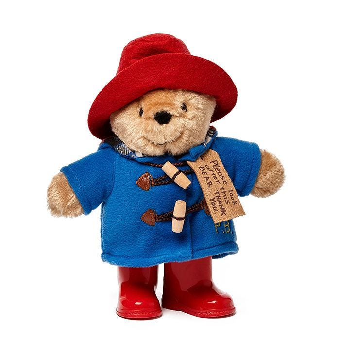 Paddington plush toy with boots 25cm, imported from the UK