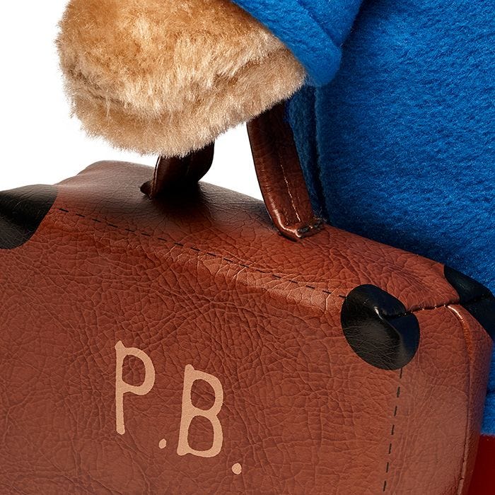 Large Paddington plush bear with boots and suitcase, imported from the UK
