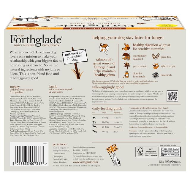 Forthglade Complete Senior Grain Free Dog Food Variety Pack Turkey &amp;amp; Lamb   12 x 395g