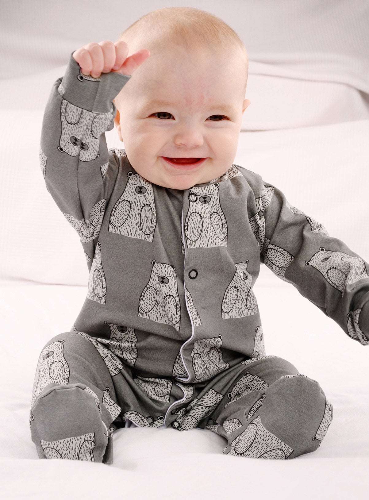 FRED &amp;amp; NOAH Grey Bear Sleepsuit Up To 3 mths