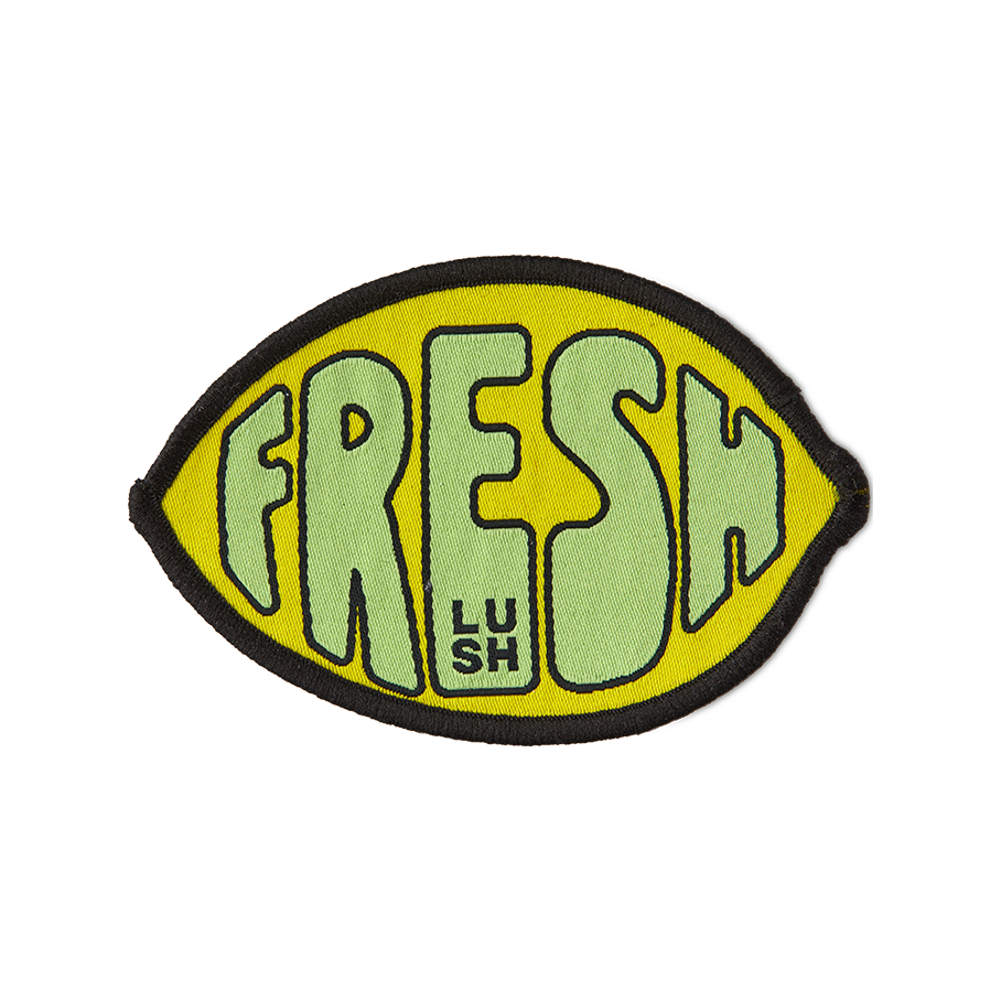 Lush Fresh Values woven iron-on patch 9cm x 6cm (British brand)