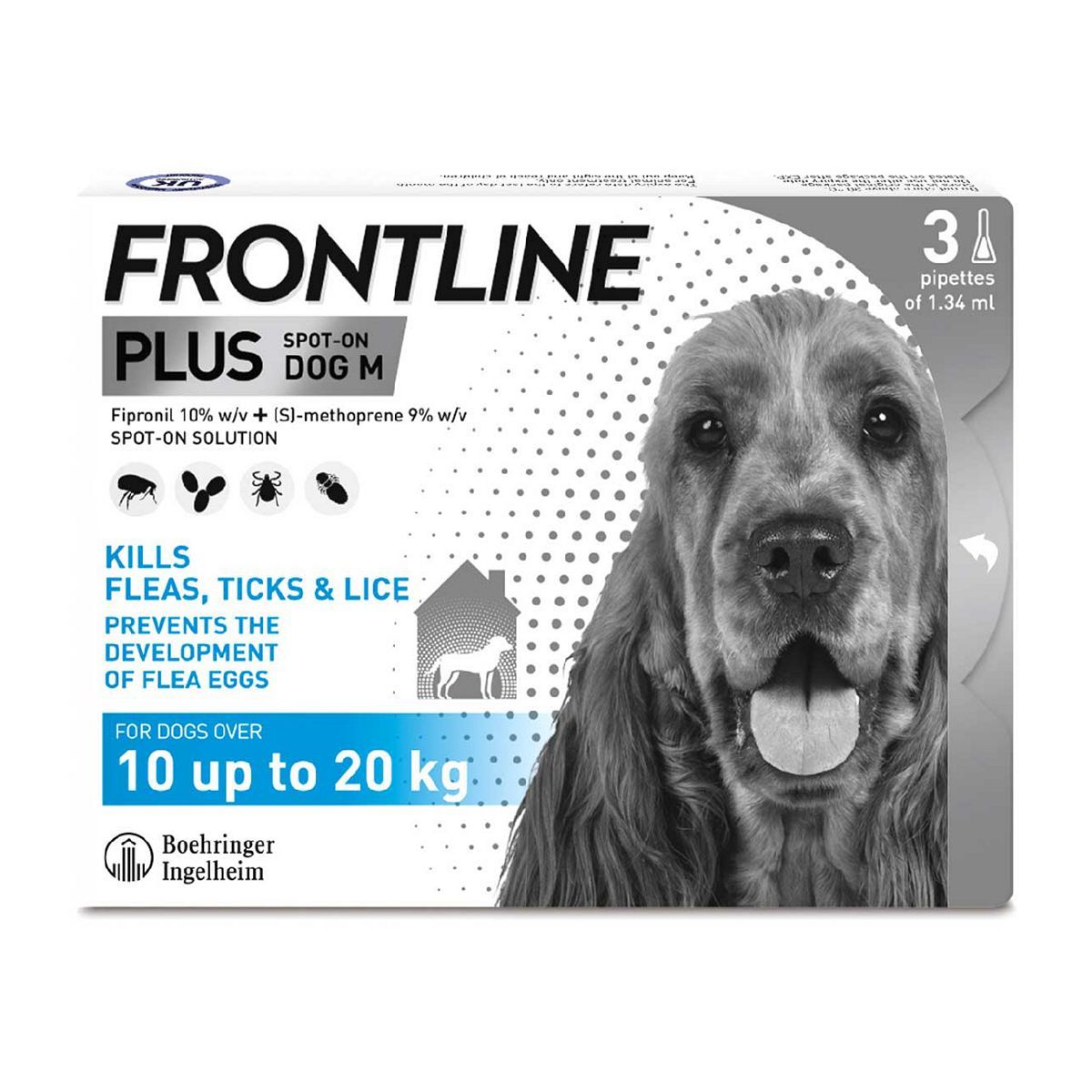 Frontline Plus Spot-On közepes kutya 10-20 kg - 3 x 1.34 ml-es pipetta