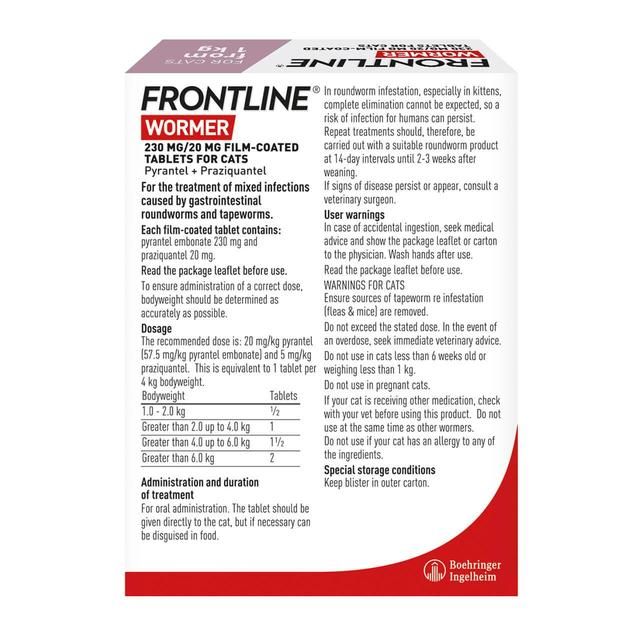 FRONTLINE Wormer Cat film coated tablets   2 per pack