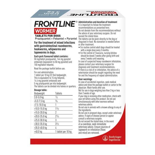 FRONTLINE Wormer Tablets Kutya 3 kg-tól 2 csomagonként