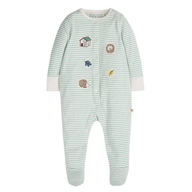 Frugi GOTS Organic Babygrow Mint green Breton/Hedgehog 12-18 months