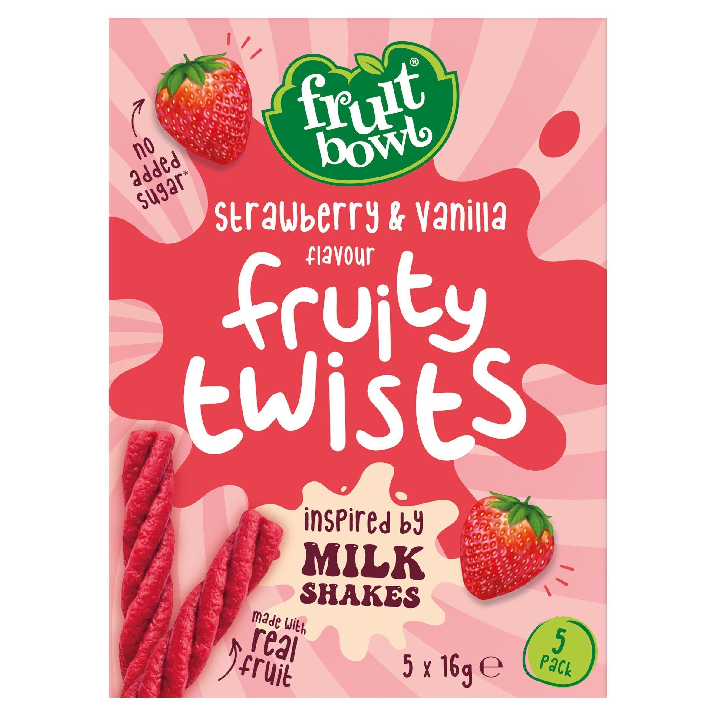 Fruit Bowl Strawberry &amp;amp; Vanilla Flavour Fruit Twists 5x16g