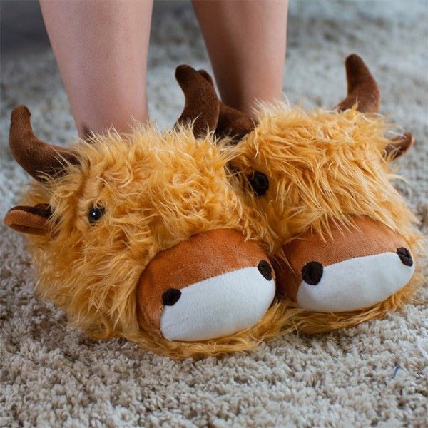 Fuzzy Friends Highland Cow Slippers up to UK size 7