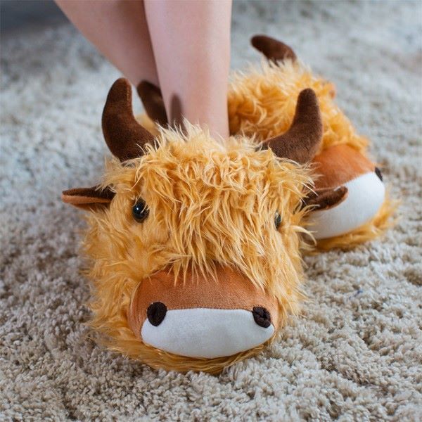 Fuzzy Friends Highland Cow Slippers up to UK size 7