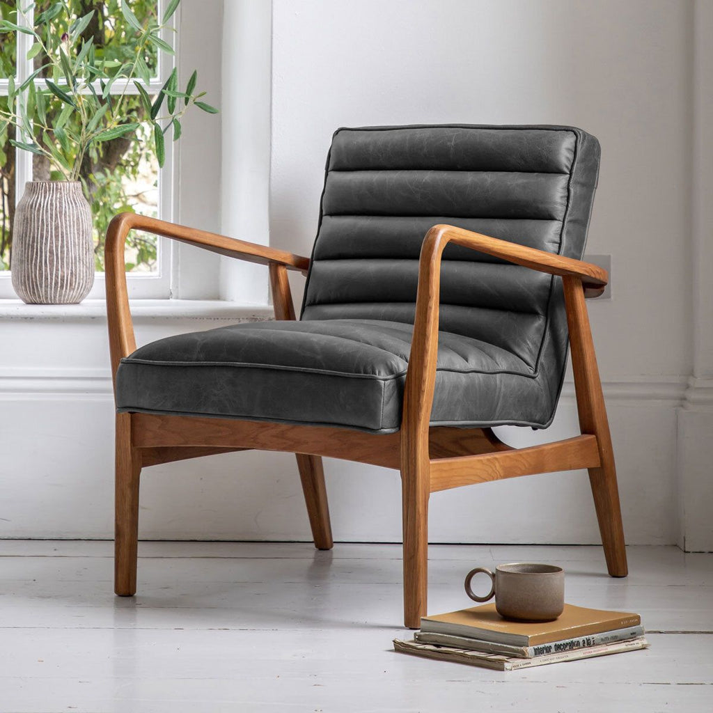 Gallery Newhaven Antique Ebony Leather Armchair