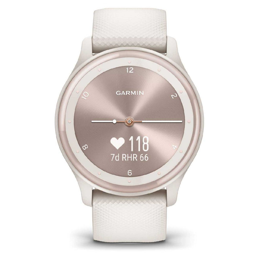 Garmin Vívomove® Sport Smartwatch - Ivory Case and Silicone Band with Peach Gold Accents