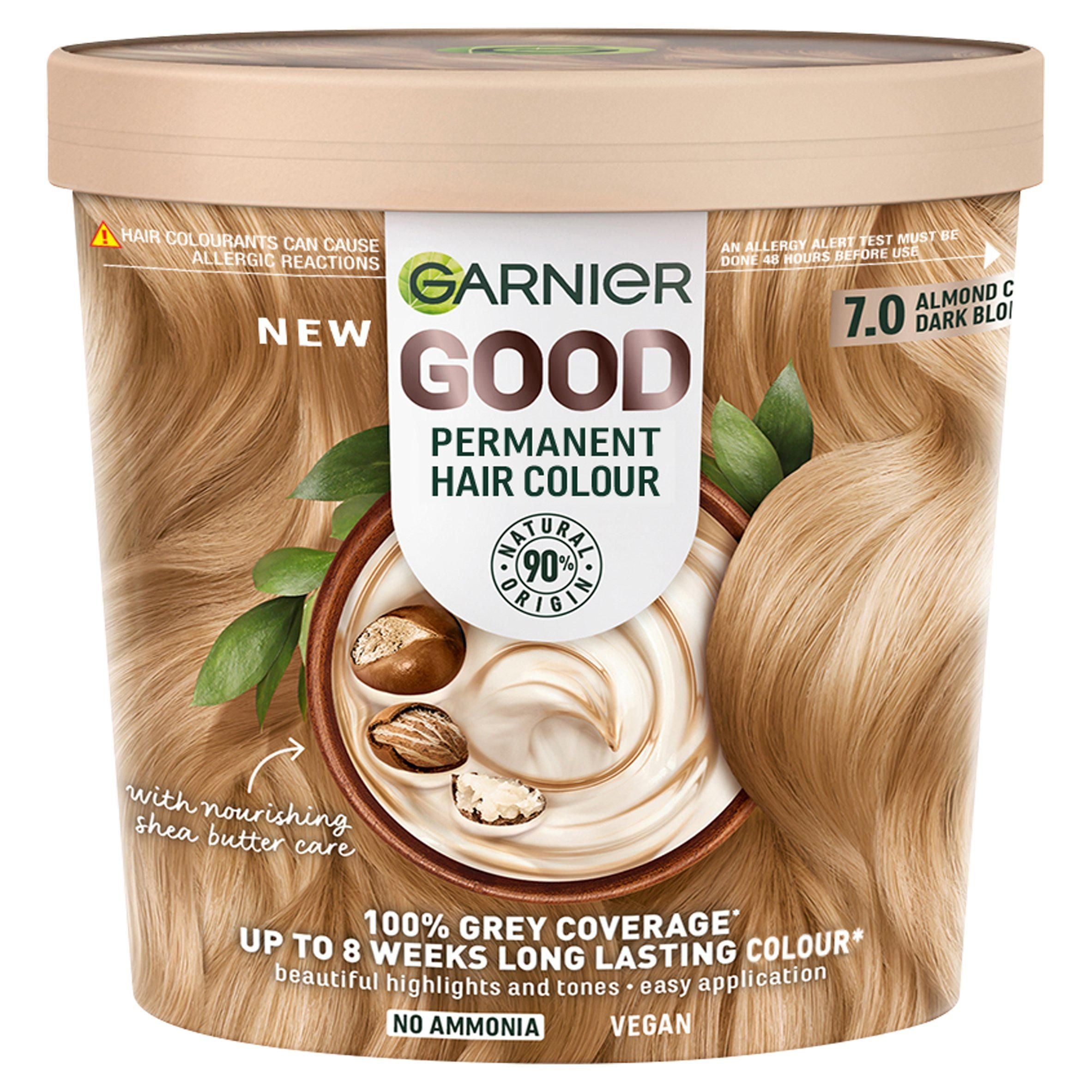 Garnier Good Permanent No Ammonia Formula 100% Grey Coverage 7.0 Almond Creme Dark Blonde Hair Dye