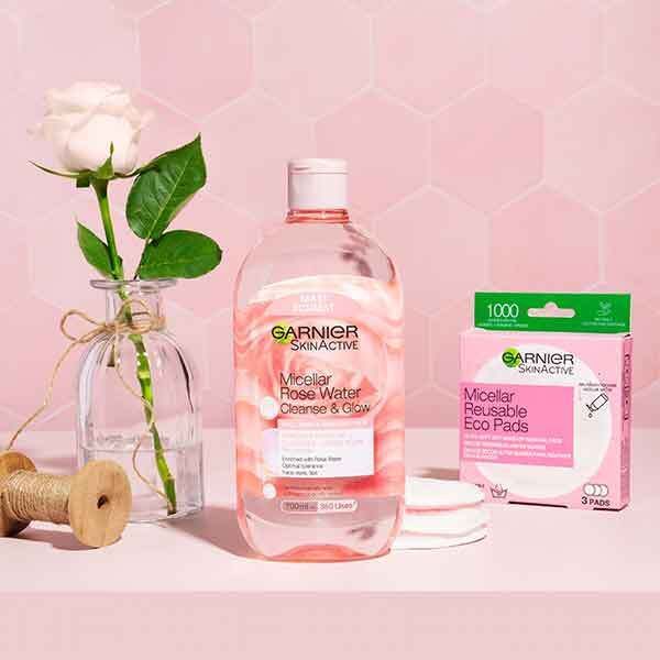 Garnier Micellar Rose and Eco Pads Glow Cleansing Duo Bundle