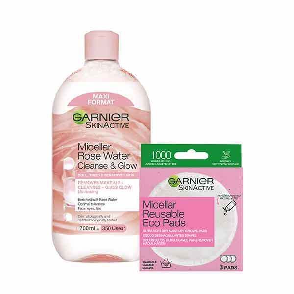 Garnier Micellar Rose and Eco Pads Glow Cleansing Duo Bundle