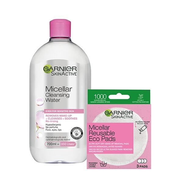 Garnier Micellar Water and Eco Pads Gentle Cleansing Bundle