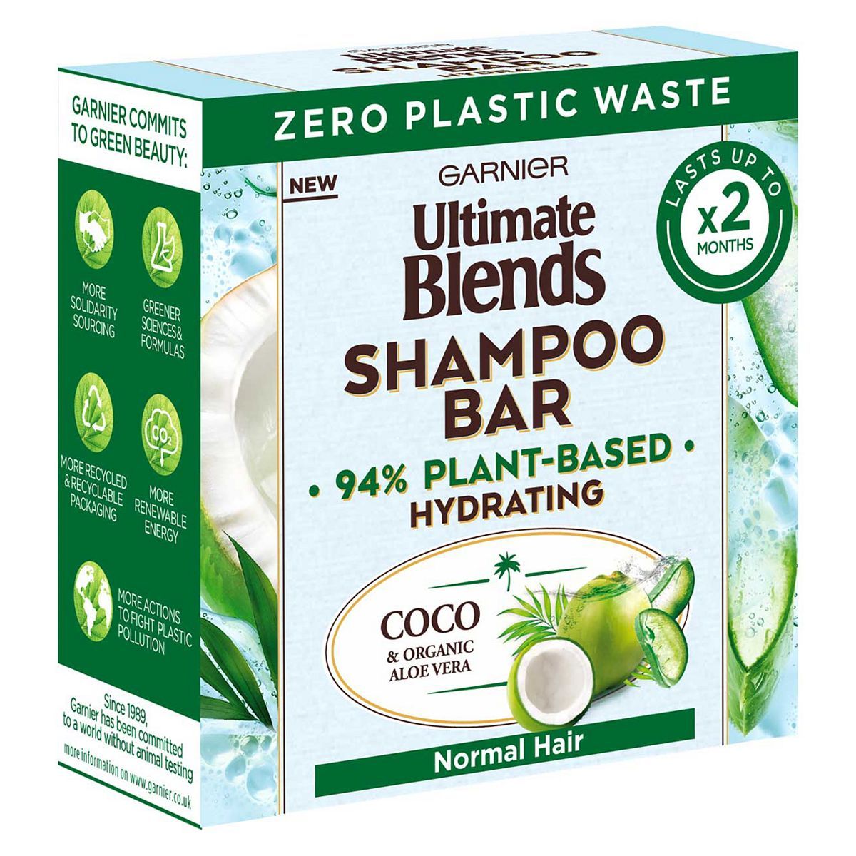 Garnier Ultimate Blends Coconut Hydrating Shampoo Bar with Aloe Vera for Normal Hair, 60g