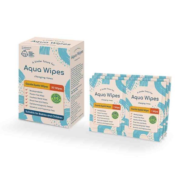 Gyengéd szemhéjtörlők az Aqua Wipestől, 20 törlőkendő