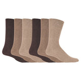 Gentle Grip 6 Pairs Mens Diabetic Sock 6-11 UK Brown