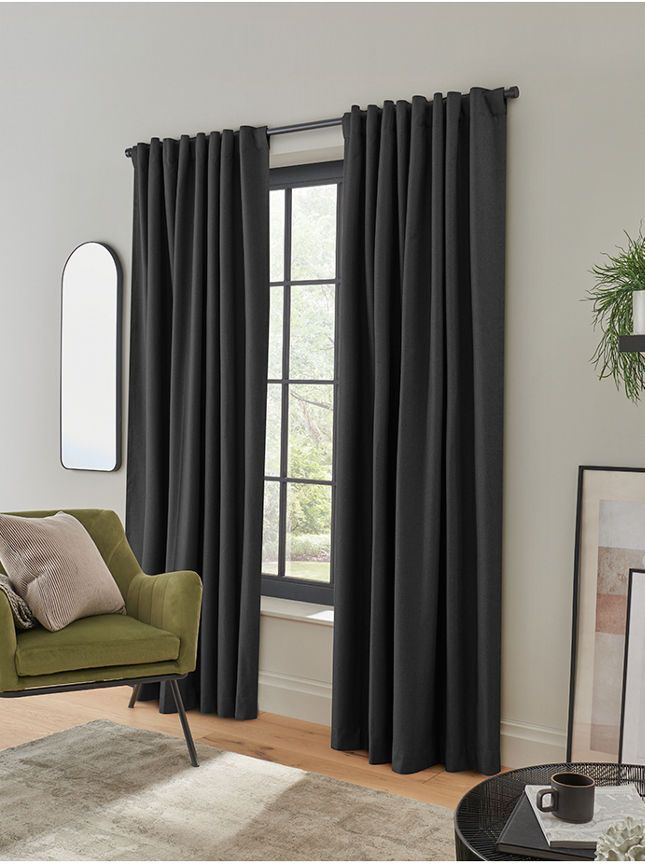 George Home Black Blackout Hidden Tab Top Curtains