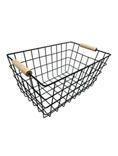 George Home Black Wire Storage Basket with Wood Handle