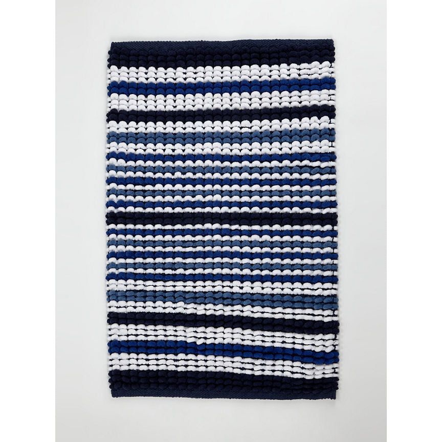 George Home Blue Striped Chenille Bath Mat