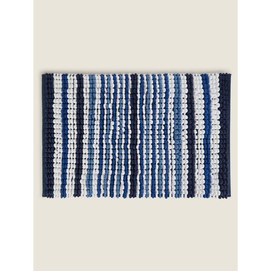 George Home Chenille Blue Stripe Bath Mat