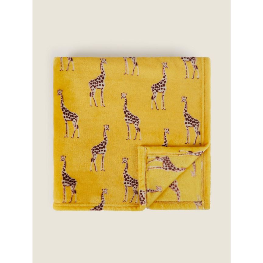 George Home Giraffe Print Super Soft Throw Yellow