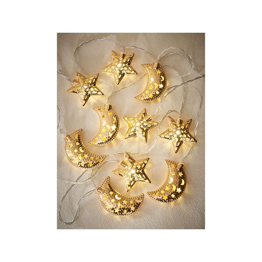 George Home Gold-Tone Beaded Edge Moon &amp;amp; Star String Lights