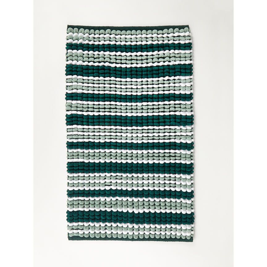 George Home Green Striped Chenille Bath Mat