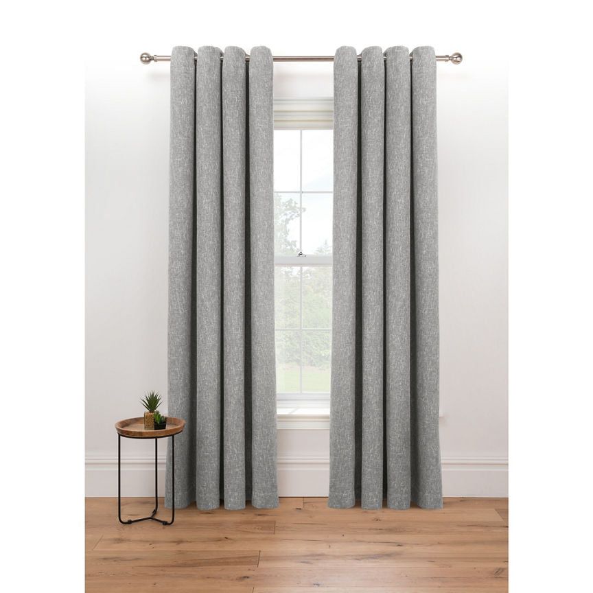 George Home Grey Boucle Woven Lined Eyelet Curtains