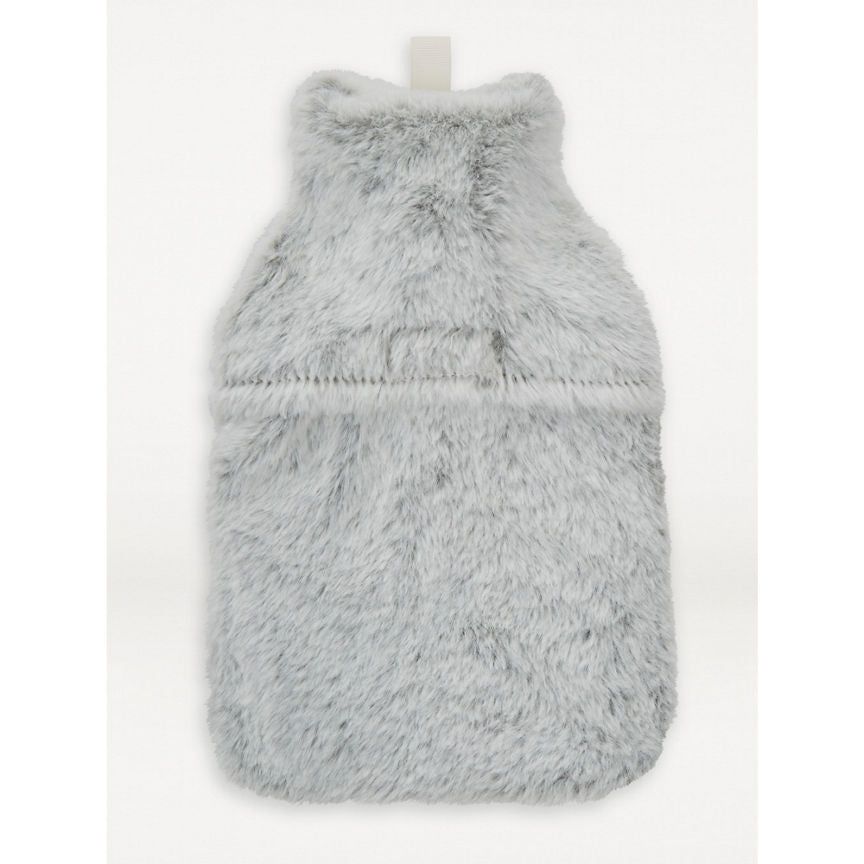 George Home Grey Faux Fur Bow Mini Hot Water Bottle