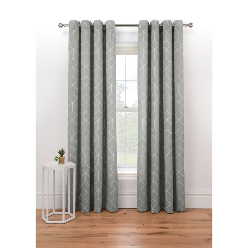 George Home Grey Geometric Print Lined Eyelet Curtains