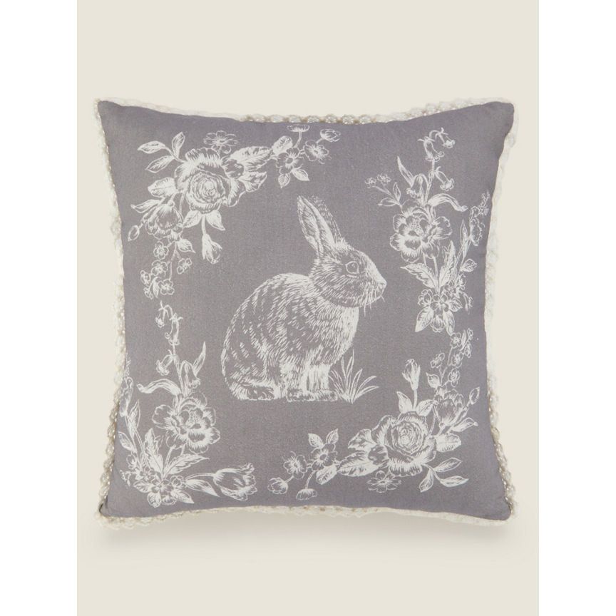 George Home Grey Lace Trim Bunny Cushion