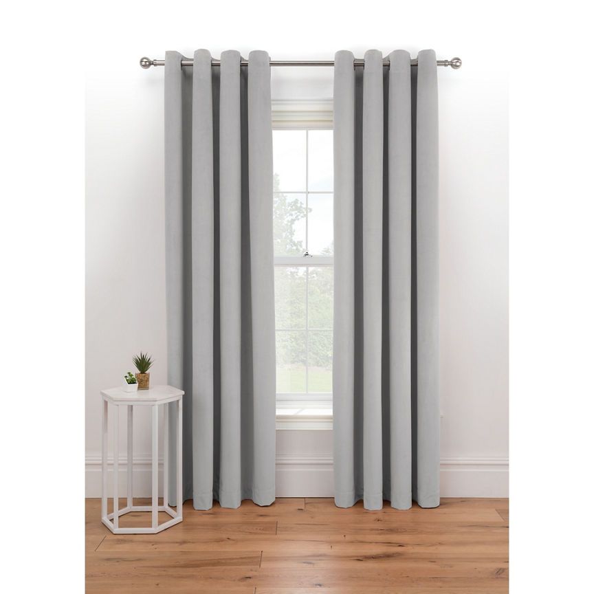 George Home Grey Matt Velvet Lined Eyelet Curtains