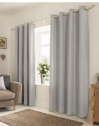 George Home Grey Textured Weave Lined Curtains