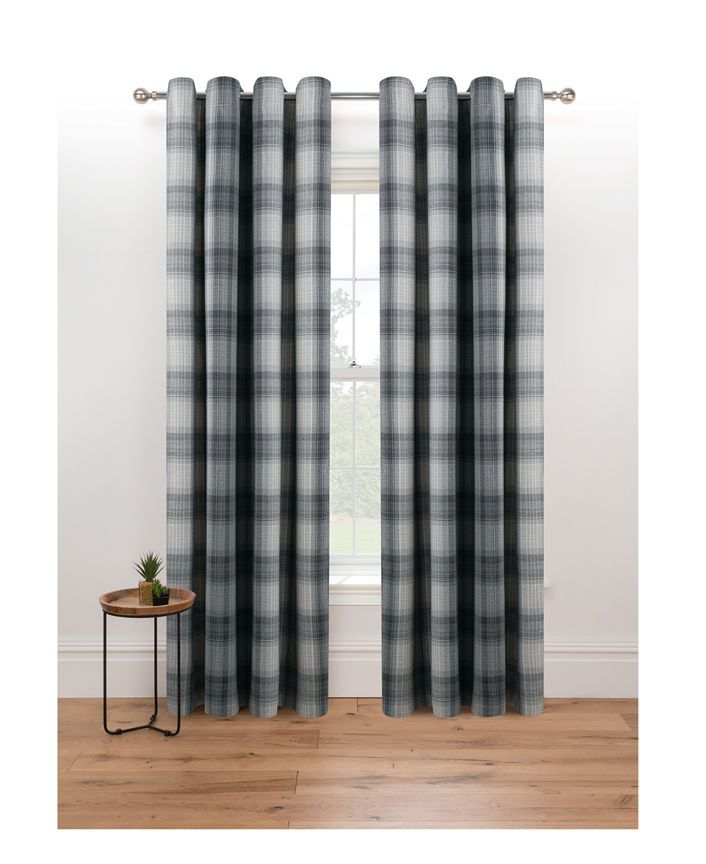 George Home Grey Woven Check Print Eyelet Curtains