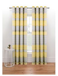 George Home Grey & Yellow Geo Eyelet Curtains