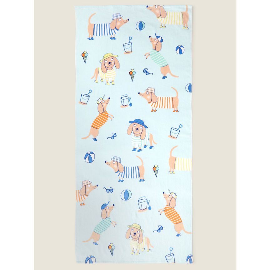 George Home Light Blue Beach Dogs Print Coton Beach Towel