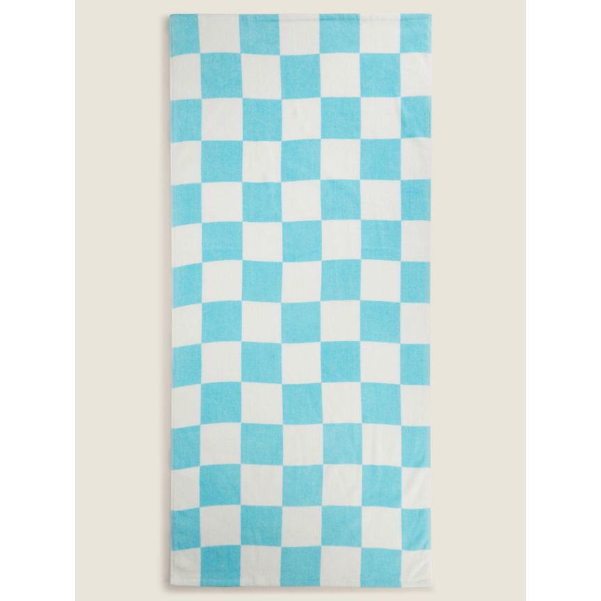 George Home Light Blue Checkerboard Print Cotton Beach Towel