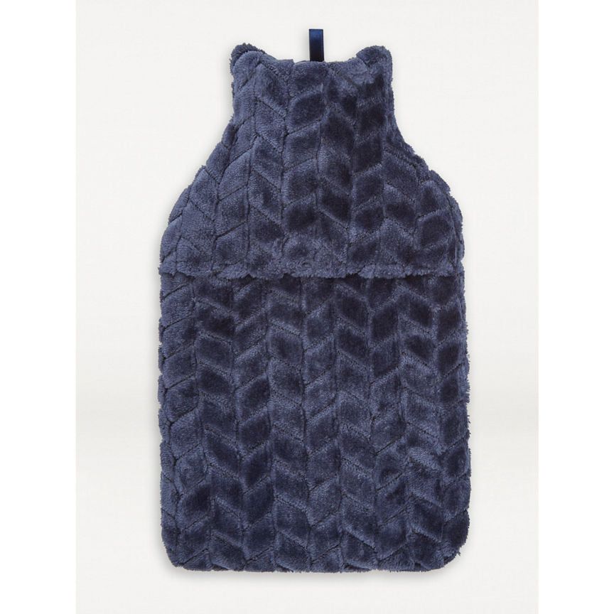 George Home Navy Faux Fur Textured Hot Water Bottle