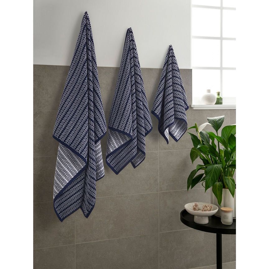 George Home Navy Herringbone Hand Towel