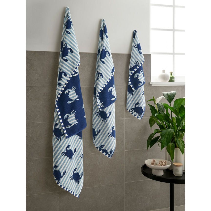 George Home Navy Striped Crab Bath Towel