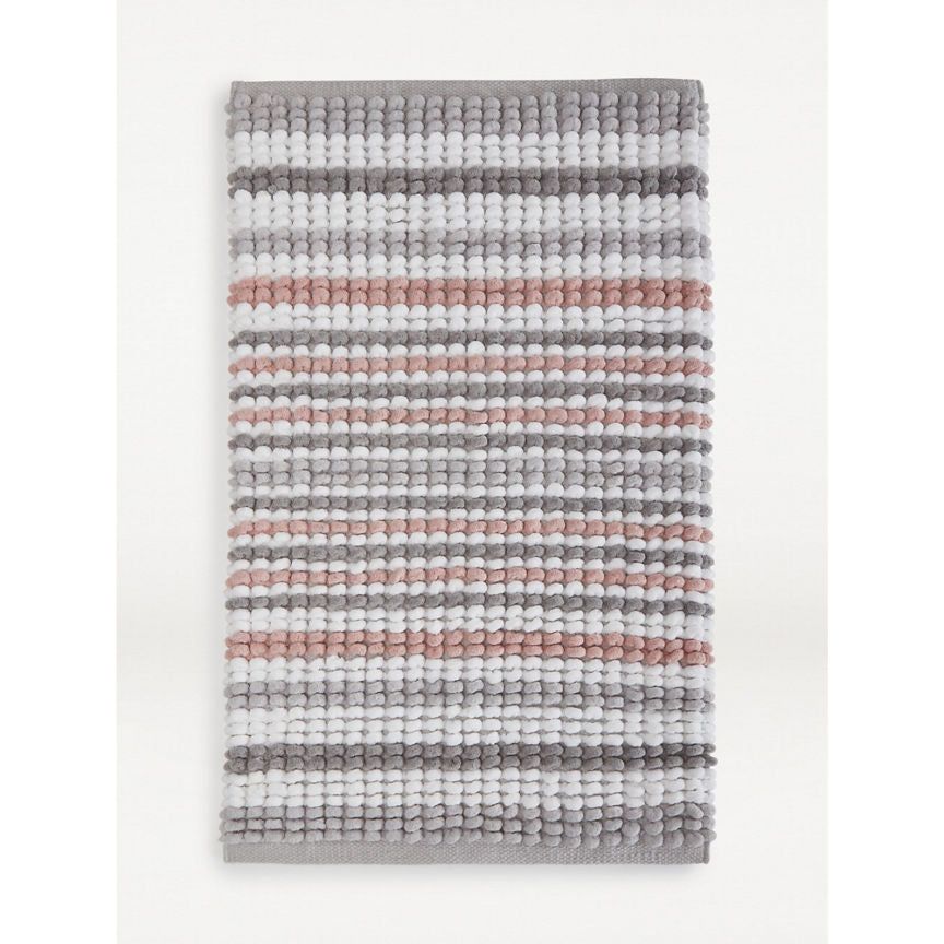 George Home Pink And Grey Stripe Chenille Bath Mat