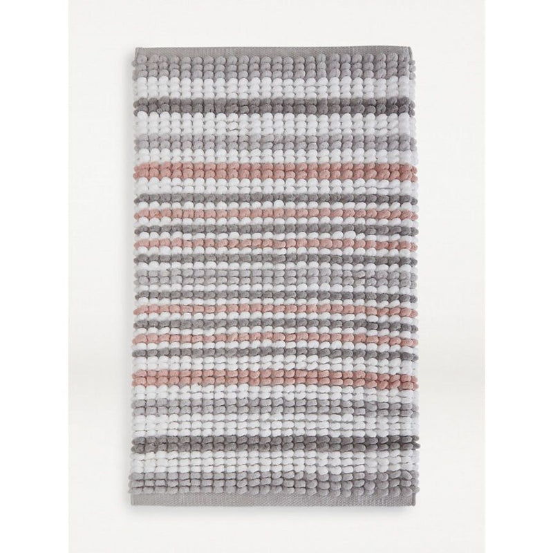 George Home Pink And Grey Stripe Chenille Bath Mat