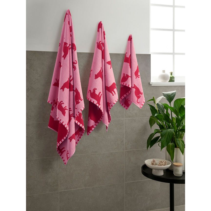 George Home Pink Cat Hand Towel